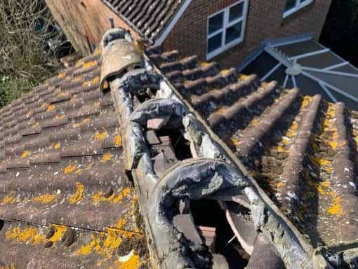 this is a photo of a roof needing repairs in Sittingbourne